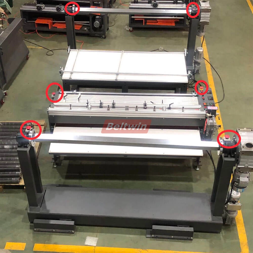 Conveyor Belt Slitter mit Wickler & Rewinder und Arbeitstisch (Europäische Version)