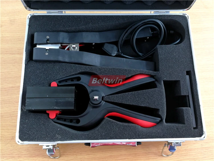 Heizklammerpresse zum Metallspleißen von Tangentialriemen, Maschinenriemen, Transport- und Prozessriemen