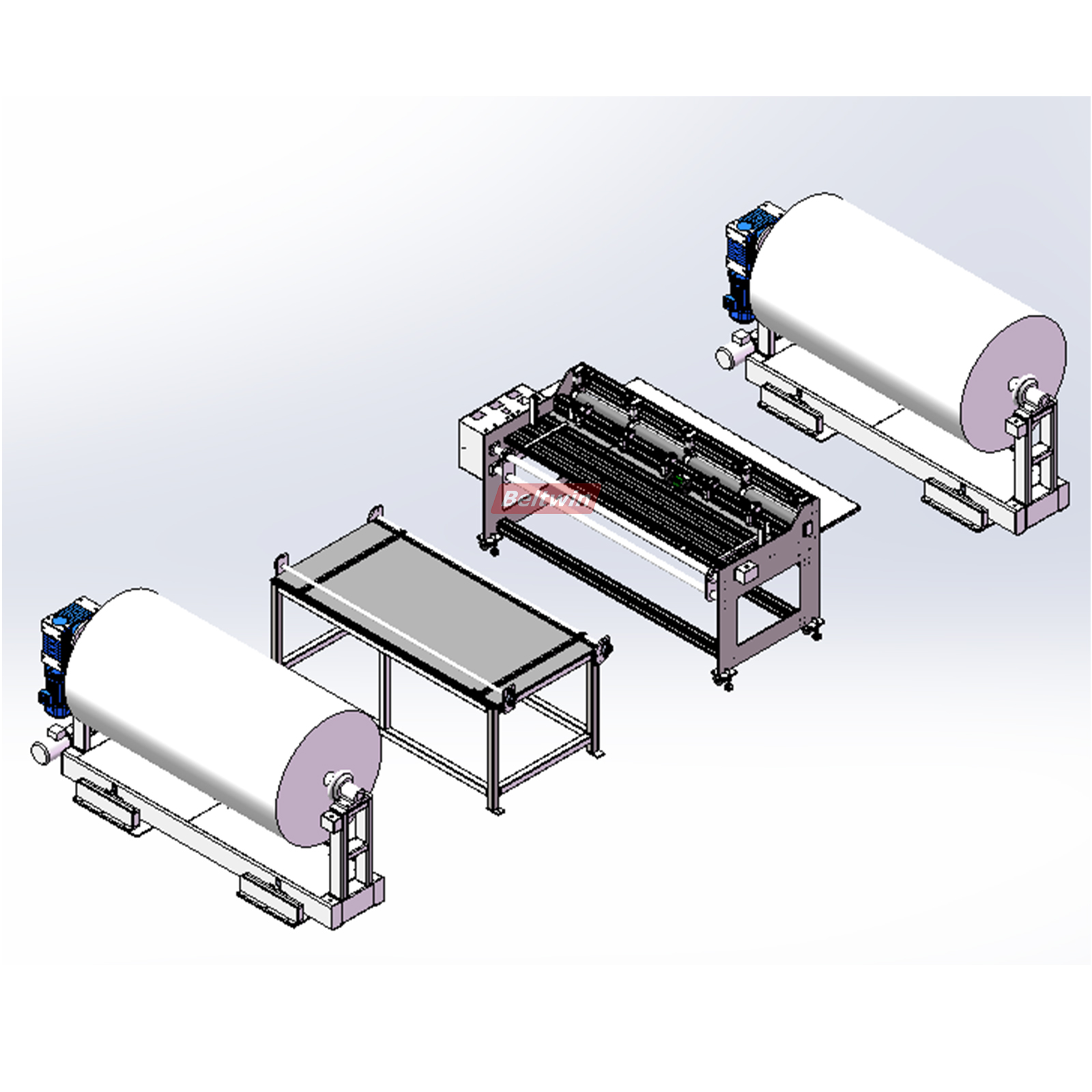 Conveyor Belt Slitter mit Wickler & Rewinder und Arbeitstisch (Europäische Version)